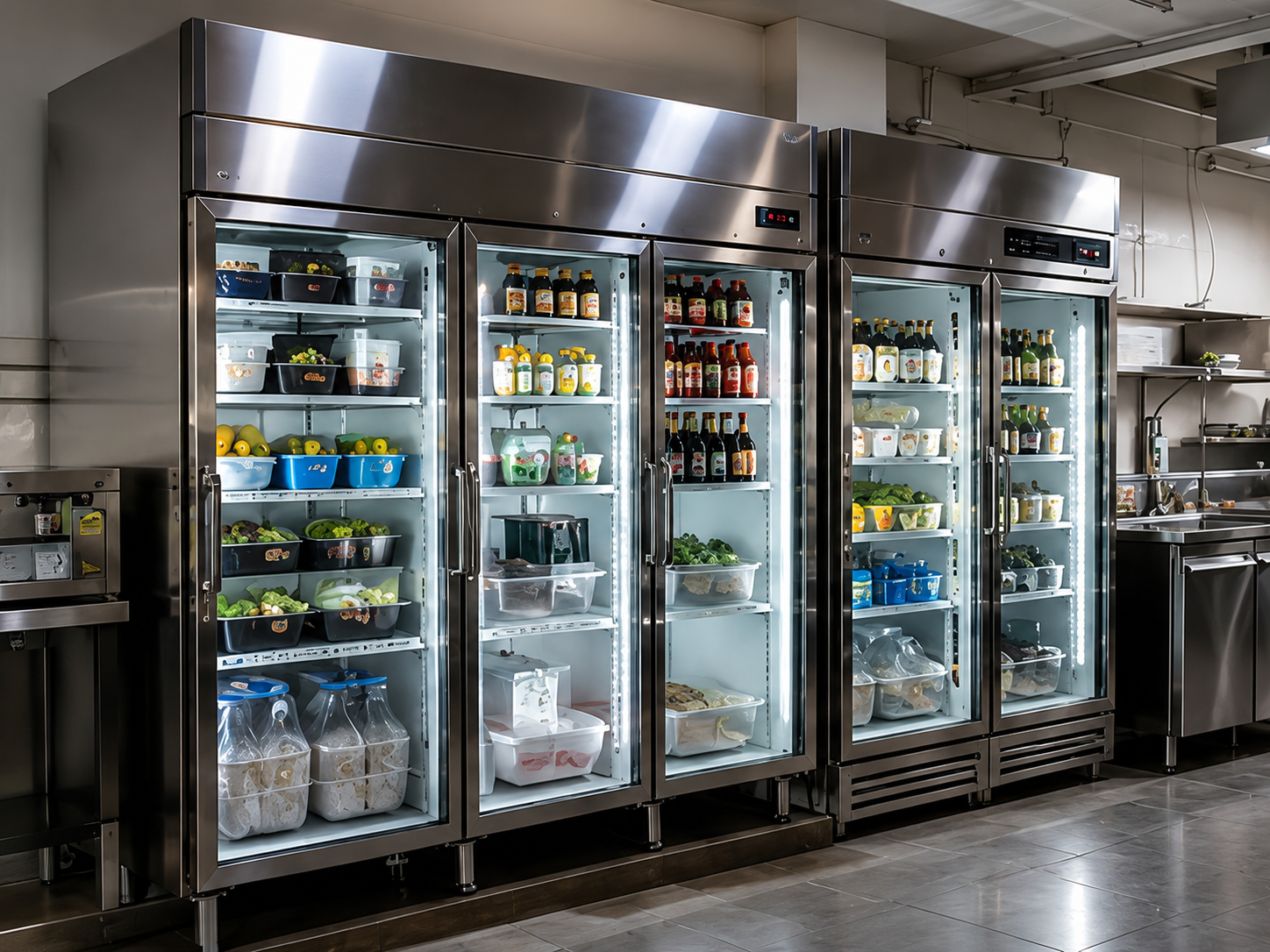Equipamentos de refrigeração comercial em cozinha profissional